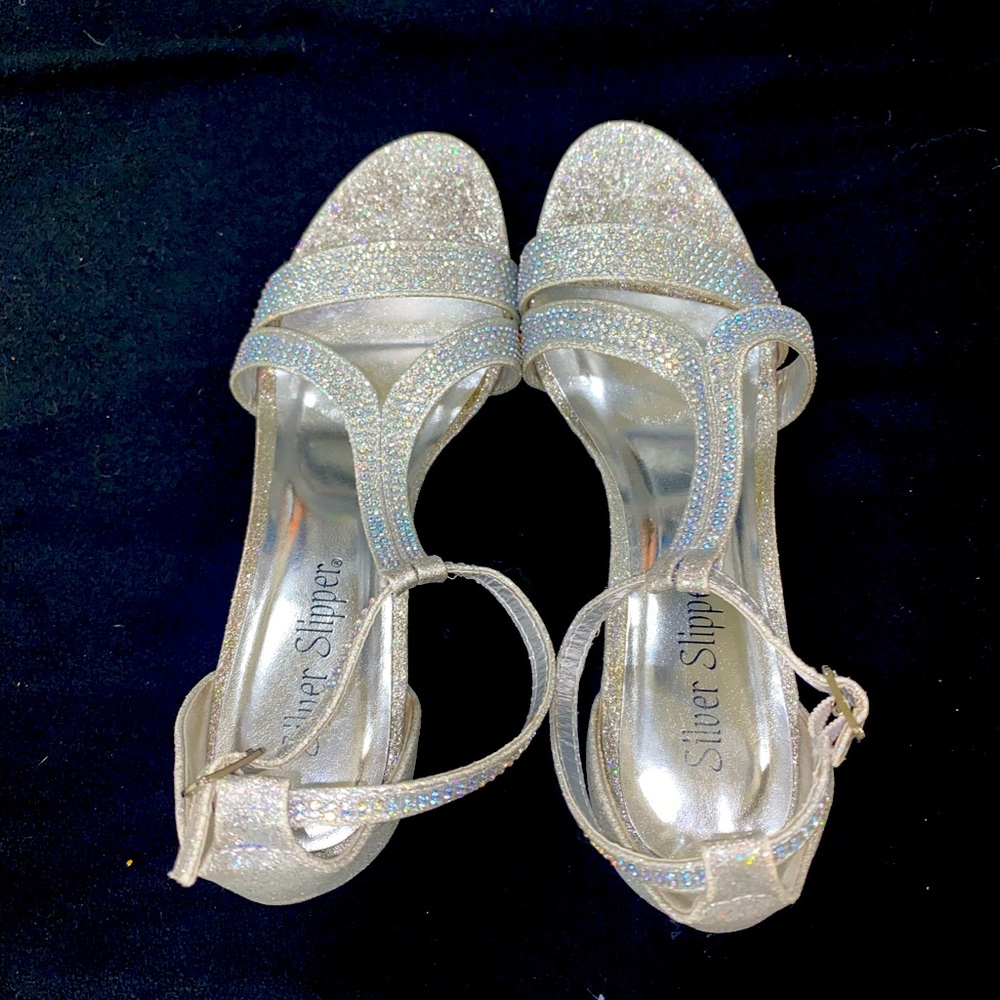 Silver rhinestone high heels
